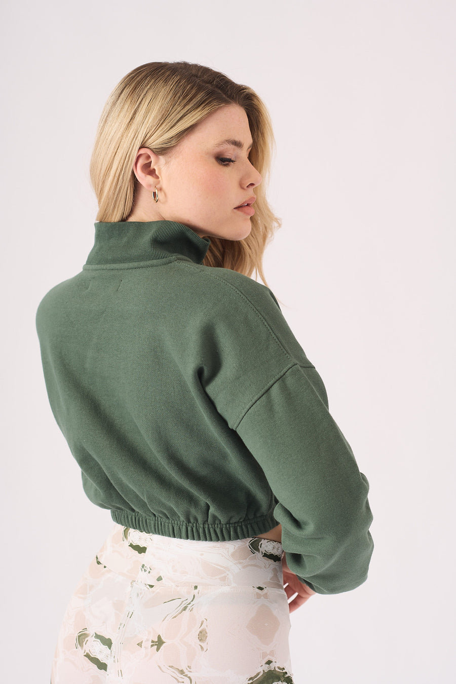 HALF ZIP SWEATSHIRT - GREEN -  Women's Copped Sweatshirts