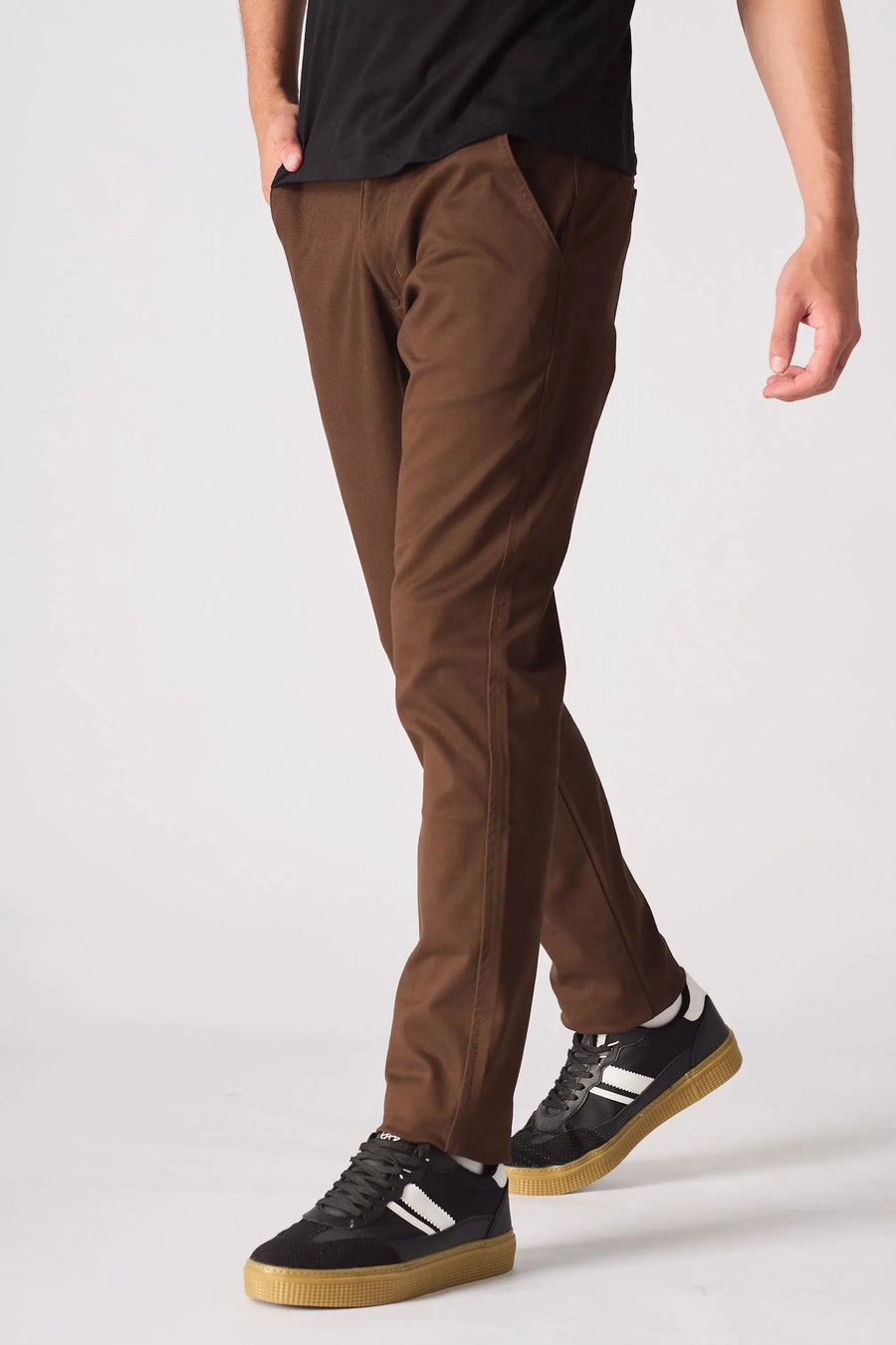 HANSON Stretch Slim Fit Chino Pants - Dark Brown -  Men's Chino Trousers