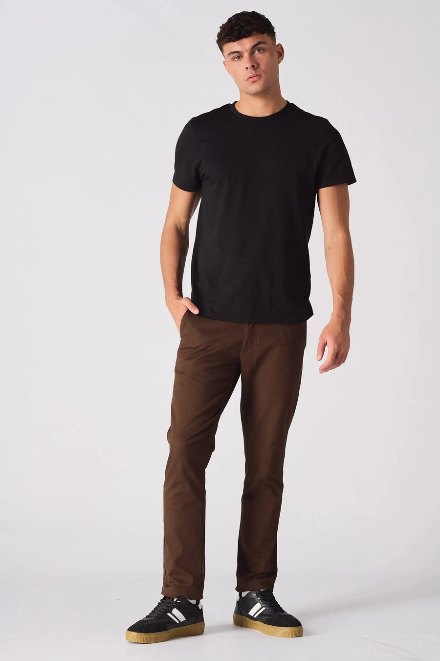 HANSON Stretch Slim Fit Chino Pants - Dark Brown -  Men's Chino Trousers
