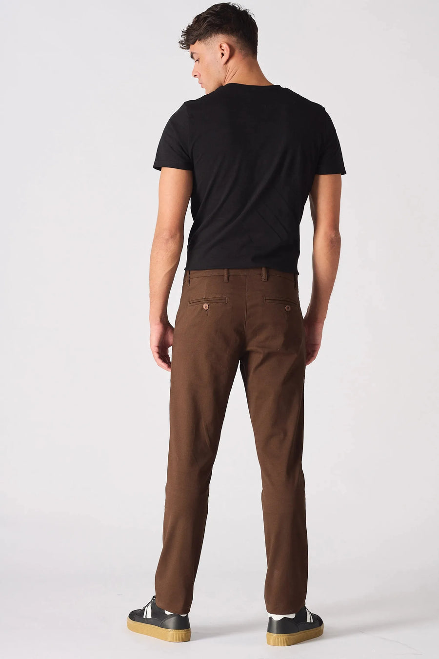 HANSON Stretch Slim Fit Chino Pants - Dark Brown -  Men's Chino Trousers