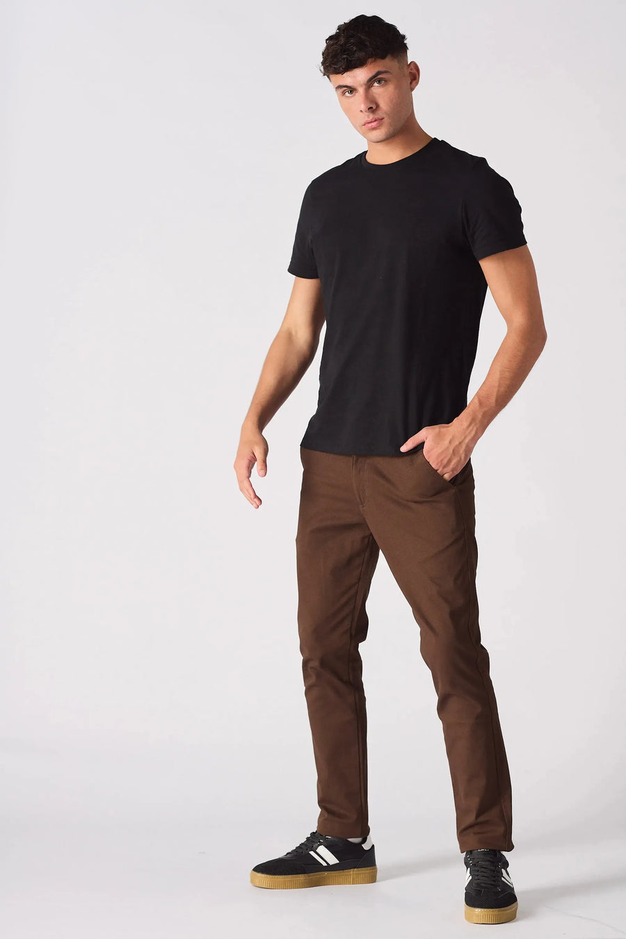 HANSON Stretch Slim Fit Chino Pants - Dark Brown -  Men's Chino Trousers