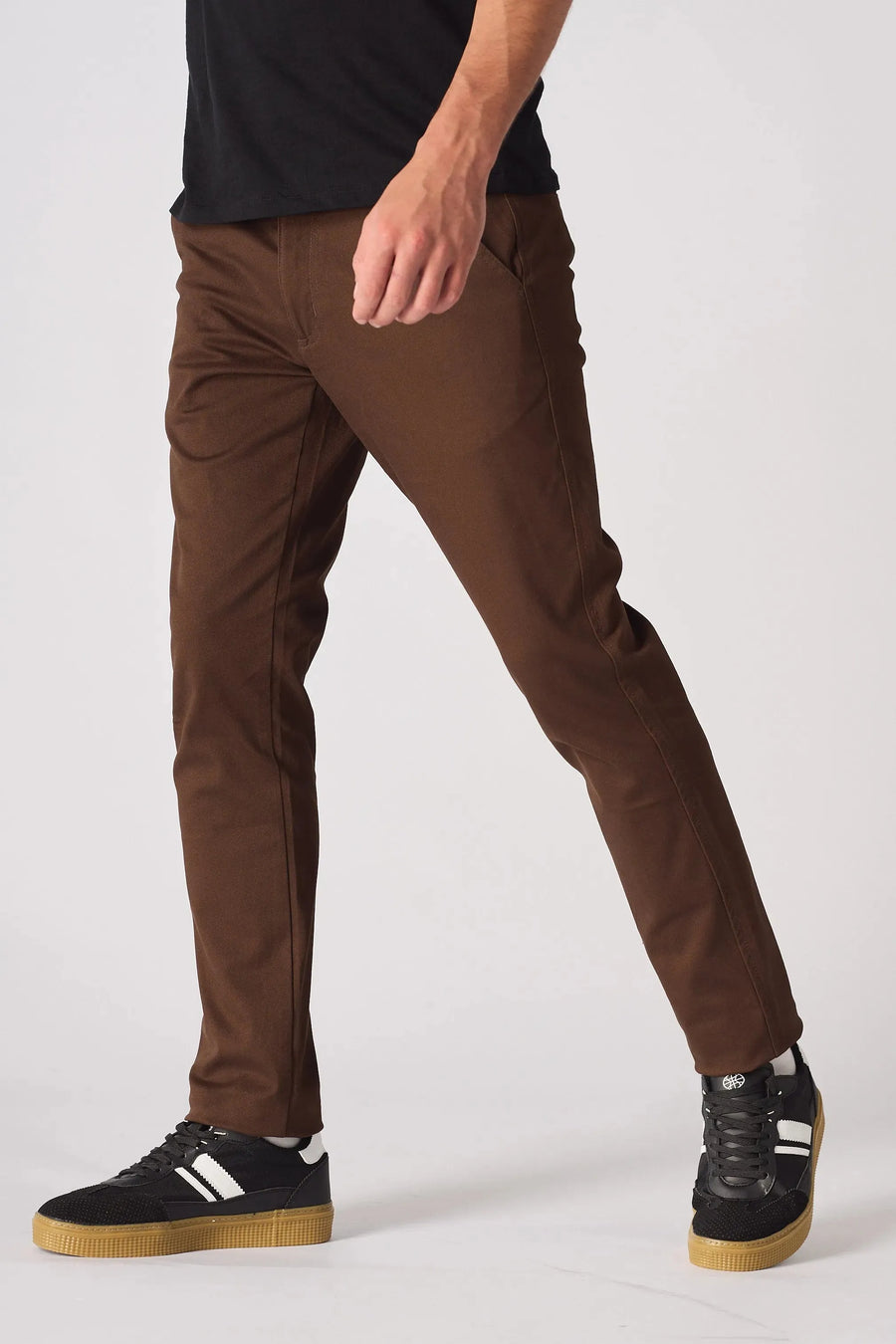 HANSON Stretch Slim Fit Chino Pants - Dark Brown -  Men's Chino Trousers