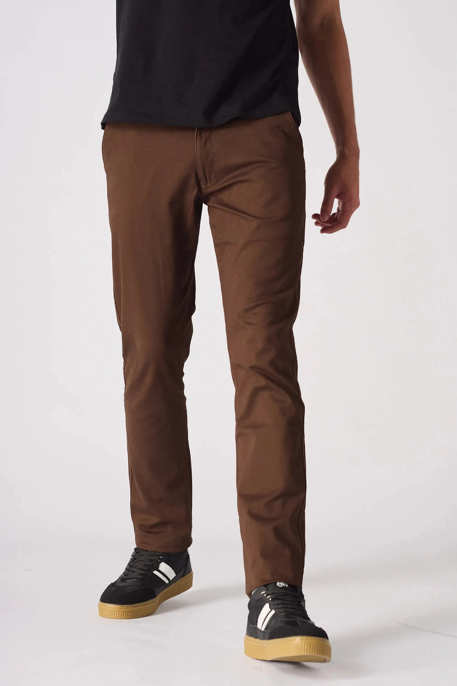 HANSON Stretch Slim Fit Chino Pants - Dark Brown -  Men's Chino Trousers