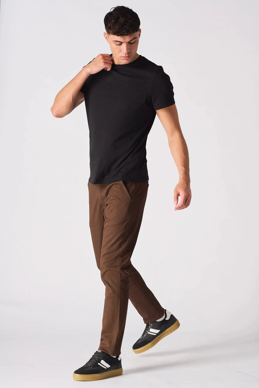 HANSON Stretch Slim Fit Chino Pants - Dark Brown -  Men's Chino Trousers