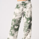 Elara Tie-Dye Panelled Wide Leg Joggers - Green