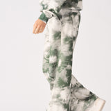 Elara Tie-Dye Panelled Wide Leg Joggers - Green