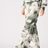 Elara Tie-Dye Panelled Wide Leg Joggers - Green