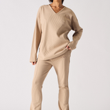 V NECK OVERSIZED JUMPER - BEIGE