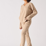 V NECK OVERSIZED JUMPER - BEIGE