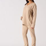 V NECK OVERSIZED JUMPER - BEIGE