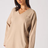 V NECK OVERSIZED JUMPER - BEIGE
