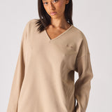V NECK OVERSIZED JUMPER - BEIGE