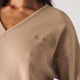 V NECK OVERSIZED JUMPER - BEIGE