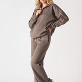 Herman Womens Embossed Quarter Zip Oversized Sweatshirt - Brown