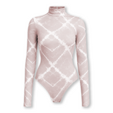 Cassia Printed Mock Neck Bodysuit - Taupe