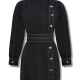 Orla Asymmetric Denim Dress Belted - Black