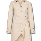 Shadow Cotton Asymmetric Shirt Dress - Beige