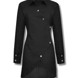 Nautic Cotton Asymmetric Shirt Dress - Black