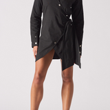 Nautic Cotton Asymmetric Shirt Dress - Black