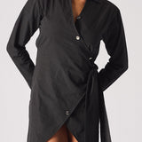 Nautic Cotton Asymmetric Shirt Dress - Black