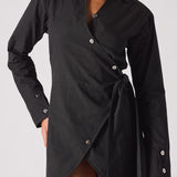 Nautic Cotton Asymmetric Shirt Dress - Black