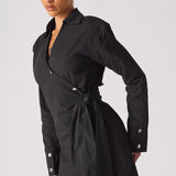Nautic Cotton Asymmetric Shirt Dress - Black