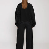 Herman Womens High Waisted Wide Leg Joggers - Black