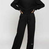 Herman Womens High Waisted Wide Leg Joggers - Black