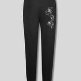 Cleo Embroidered Tapered Joggers Floral Detail - Black