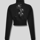 Seren Zip Neck Sweatshirt Floral Embroidery - Black
