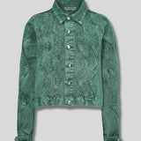 Sunset Acid Wash Oversized Denim Jacket - Dark Green