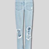 Sable Distressed Straight Leg Jeans Light Wash - Light Blue