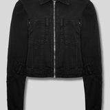 Fiora Regular Fit Denim Jacket Front Zip - BLACK
