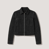 Fiora Regular Fit Denim Jacket Front Zip - BLACK