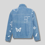 Iris Oversized Tattoo Print Denim Jacket Light Blue