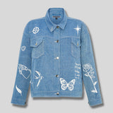 Iris Oversized Tattoo Print Denim Jacket Light Blue