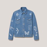 Iris Oversized Tattoo Print Denim Jacket Light Blue