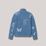 Iris Oversized Tattoo Print Denim Jacket Light Blue