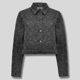 Bracken Diamond Stitch Crop Denim Jacket – Black Acid Wash