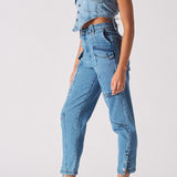 Ashline Denim Pocket Corset Lace Up Back - Light Blue Wash
