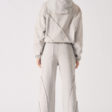 Seam Detail Wide Leg Jogger - Grey Acid Wash