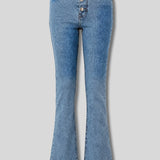 Sunset Button Fit & Flare Jeans - Mid Blue