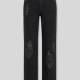 Pebble Black Wash Distressed Rip Knee Straight Leg Jeans
