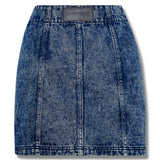 Heath Acid Wash Denim Skirt Button Front- Navy Blue