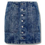 Heath Acid Wash Denim Skirt Button Front- Navy Blue