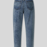 Lila Straight Leg Acid Wash Mom Jeans - Blue