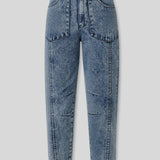 Lila Straight Leg Acid Wash Mom Jeans - Blue