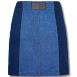 Verde Patchwork High Waist Denim Skirt - BLUE