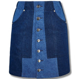Verde Patchwork High Waist Denim Skirt - BLUE