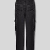Floressa High Waisted Straight Leg Cargo Jeans  - Black